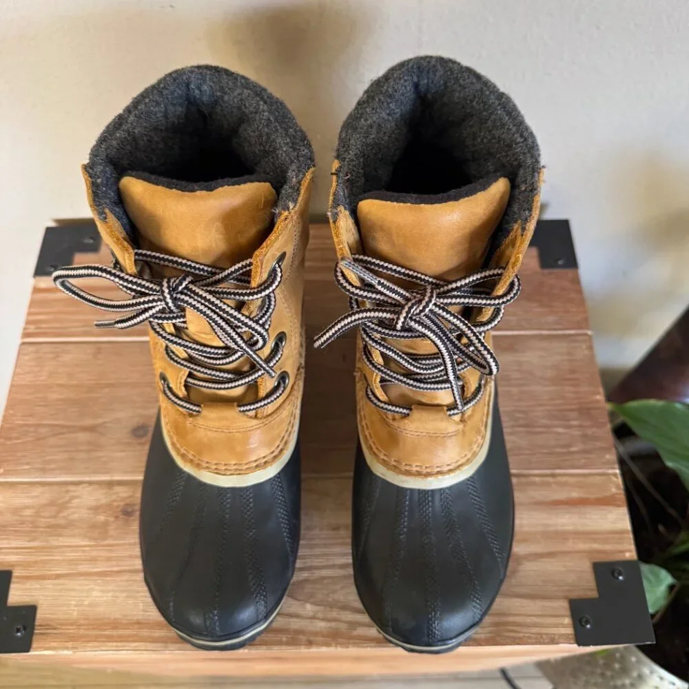 SOREL Slimpack II Waterproof Tan Leather Upper Black Rubber Duck Boot‎ Size 7